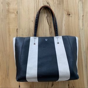 MCM Canvas Tote w/ Leather Studded Straps